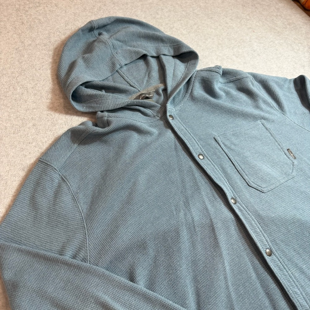 Eddie Bauer Mens Blue Gray Waffle Knit Snap Front Hooded‎ Shirt Jacket XL